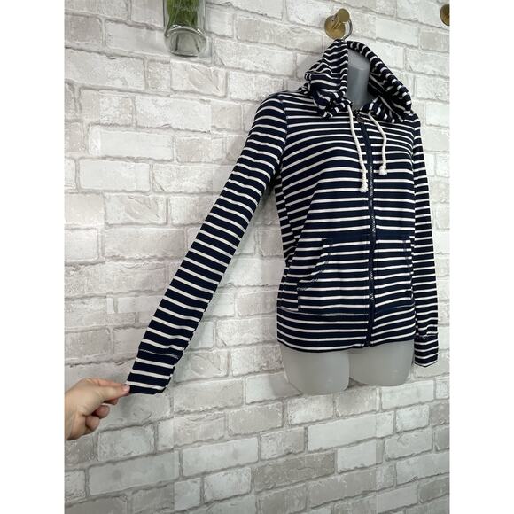 Roxy Navy/White Stripe Zip Hoodie Sweatshirt Jacket - Picture 5 of 14